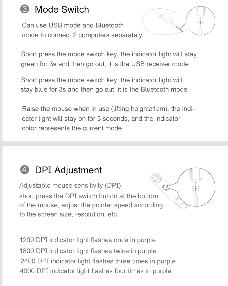 Xiaomi Mi Portable Mouse 2 mode switch