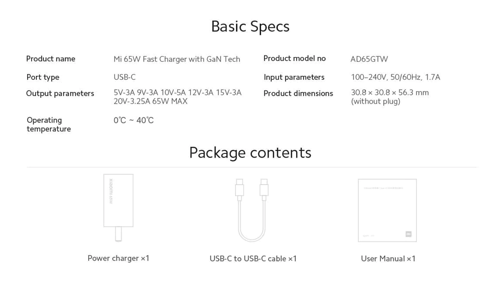 Mi 65W fast charger with Gan tech